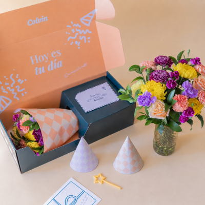Feliz Cumple - Ramo de flores y kit de cumpleaños